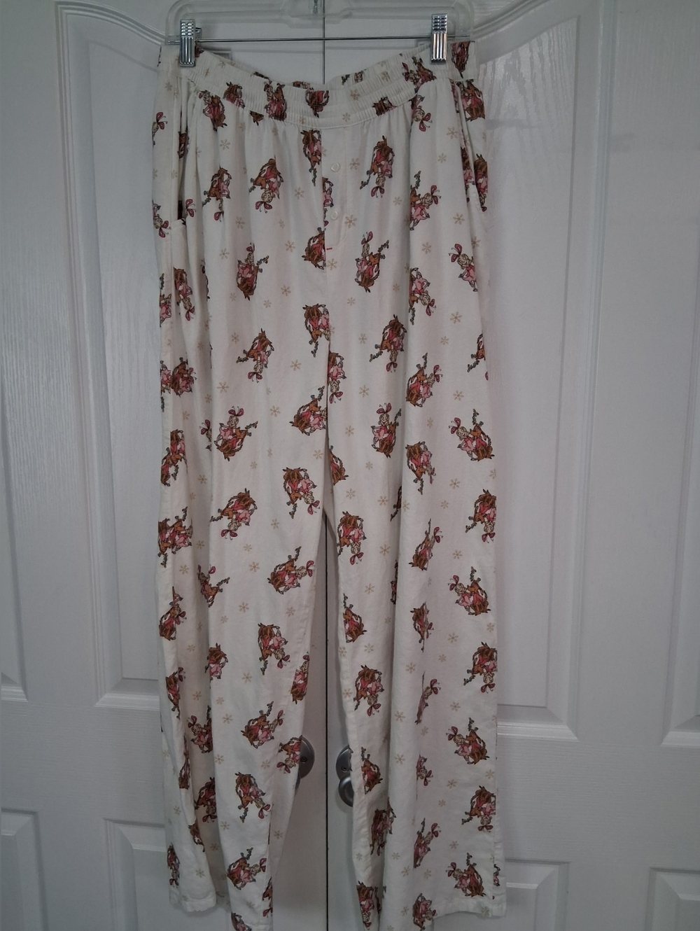 aerie Cindy Lou Who Flannel Cream Pajama Pants with Red Floral Print